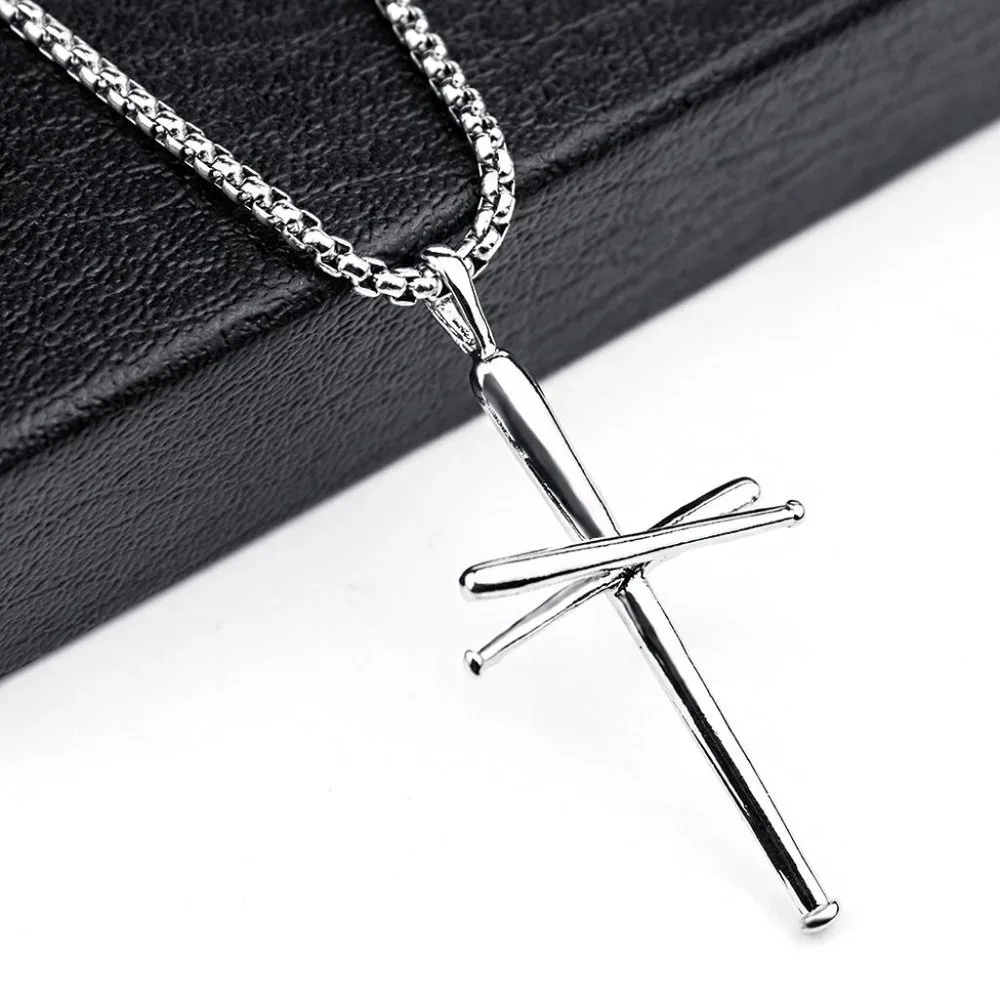 ❤️Punk rivet nail cross couple pendant necklace for women/men, N90201P218